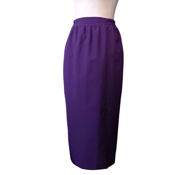 VINTAGE 1970s 2 Piece Suit Long Midi Skirt Jacket Set Large Purple Black Gingham - Picture 5 of 16